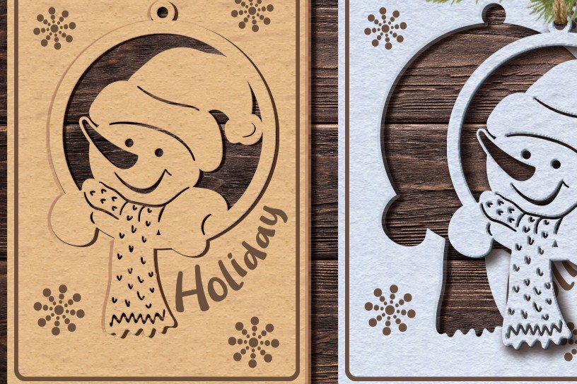 Intra απο ξύλο plywood 3mm-4mm πάχος Χριστουγεννιάτικη κάρτα Χιονάνθρωπος// Δίασταση 14x14 cm INTRAFABR-36315398