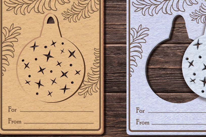 Intra απο ξύλο plywood 3mm-4mm πάχος Χριστουγεννιάτικη κάρτα με χριστουγεννιάτικη μπάλα/ Δίασταση 14x14 cm INTRAFABR-36338792