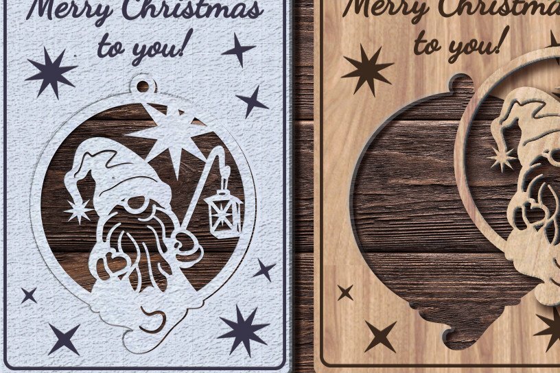Intra απο ξύλο plywood 3mm-4mm πάχος Χριστουγεννιάτικη κάρτα με Gnome// Δίασταση 14x14 cm INTRAFABR-36407266