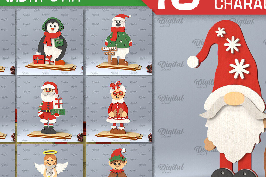 Intra απο ξύλο plywood 3mm-4mm πάχος Δέσμη κοπής χριστουγεννιάτικων χαρακτήρων με λέιζερ Δίασταση 15x15 cm INTRAFABR-104624076