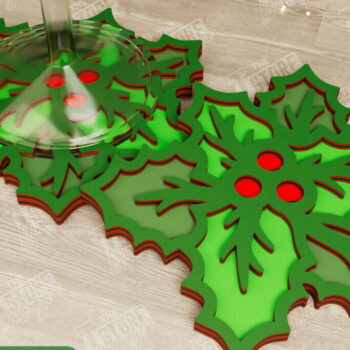 Intra απο ξύλο plywood 3mm-4mm πάχος Χριστουγεννιάτικο σουβέρ | Διακοπές | Γκι Δίασταση 15x15 cm INTRAFABR-107016838 - Image 1