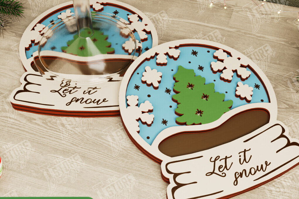 Intra απο ξύλο plywood 3mm-4mm πάχος Χριστουγεννιάτικο σουβέρ | Διακοπές | Snow Globe Δίασταση 15x15 cm INTRAFABR-107016938