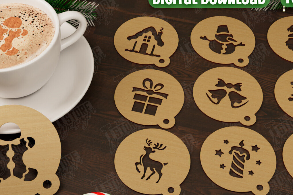 Intra απο ξύλο plywood 3mm-4mm πάχος με στένσιλ για χριστουγεννιάτικο καφέ | CNC Δίασταση 15x15 cm INTRAFABR-107555985