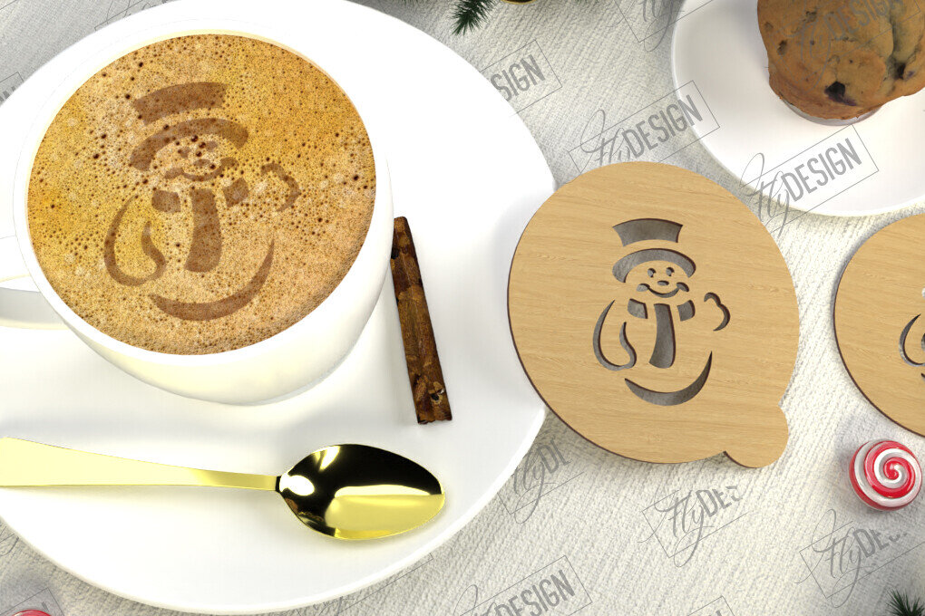 Intra απο ξύλο plywood 3mm-4mm πάχος Στένσιλ χριστουγεννιάτικου καφέ | Λάτρης του καφέ Δίασταση 15x15 cm INTRAFABR-107633662