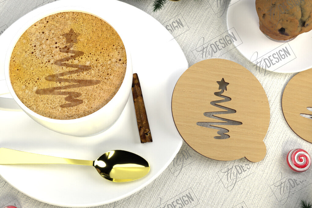 Intra απο ξύλο plywood 3mm-4mm πάχος Στένσιλ χριστουγεννιάτικου καφέ | Λάτρης του καφέ Δίασταση 15x15 cm INTRAFABR-107633675