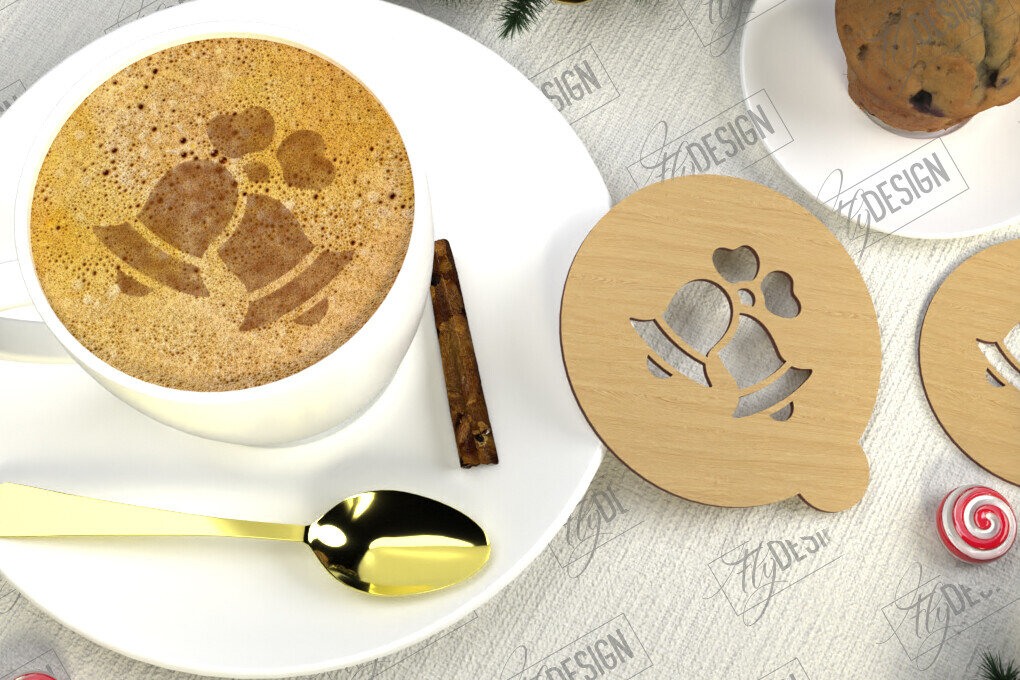 Intra απο ξύλο plywood 3mm-4mm πάχος Στένσιλ χριστουγεννιάτικου καφέ | Λάτρης του καφέ Δίασταση 15x15 cm INTRAFABR-107633729