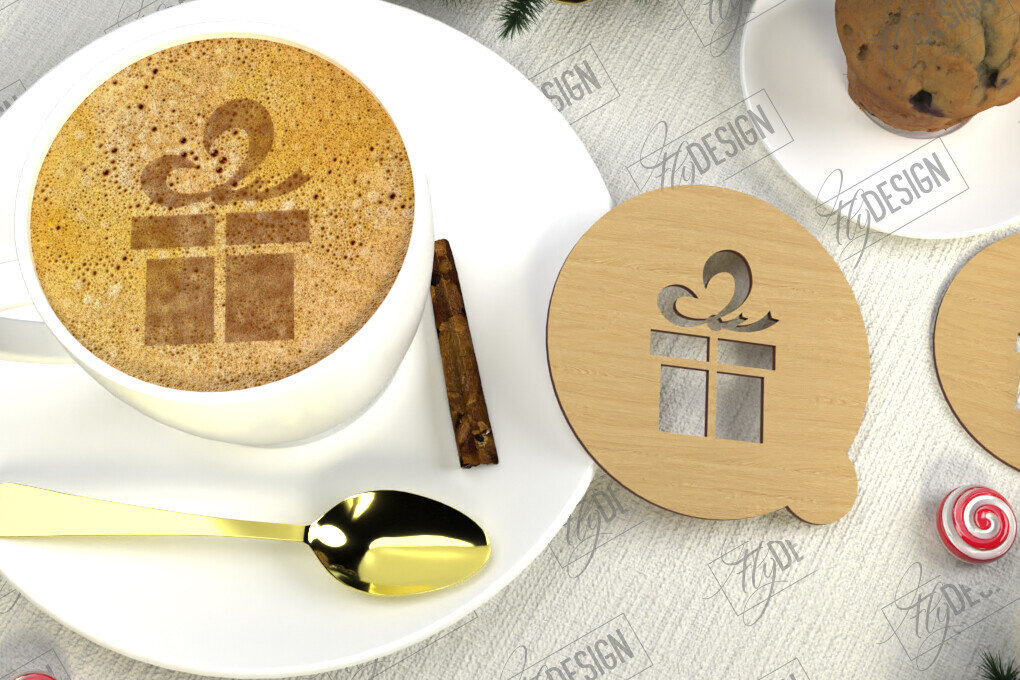 Intra απο ξύλο plywood 3mm-4mm πάχος Στένσιλ χριστουγεννιάτικου καφέ | Λάτρης του καφέ Δίασταση 15x15 cm INTRAFABR-107633415