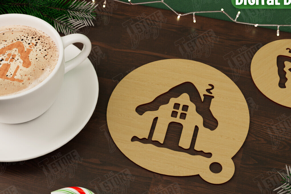 Intra απο ξύλο plywood 3mm-4mm πάχος Στένσιλ χριστουγεννιάτικου καφέ | Διακοπές |CNC Δίασταση 15x15 cm INTRAFABR-107555557