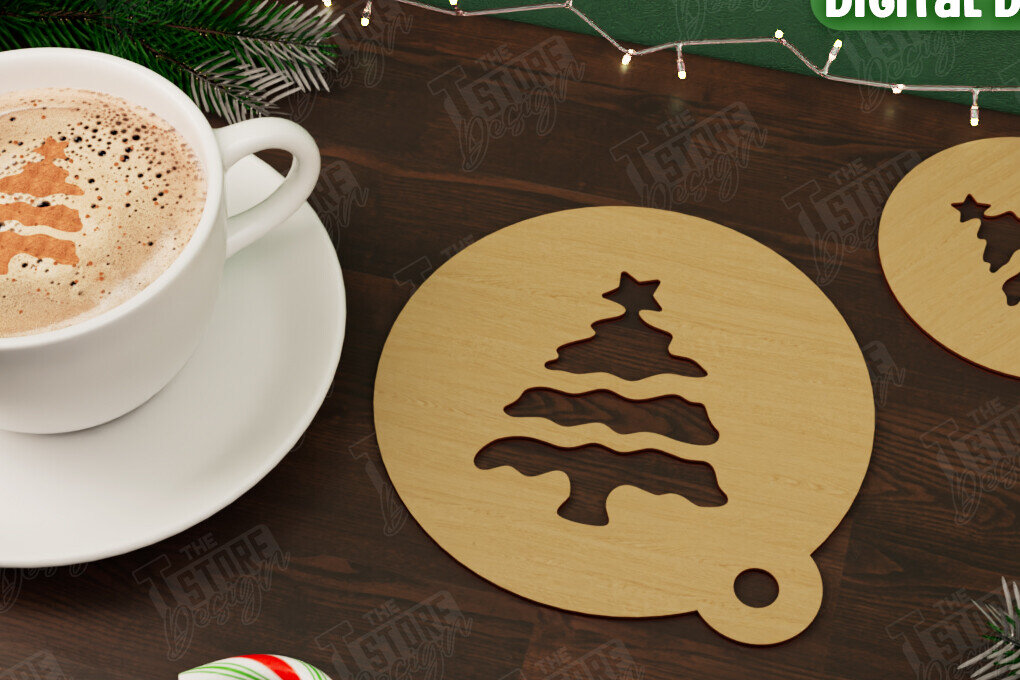 Intra απο ξύλο plywood 3mm-4mm πάχος Στένσιλ χριστουγεννιάτικου καφέ | Διακοπές |CNC Δίασταση 15x15 cm INTRAFABR-107555465