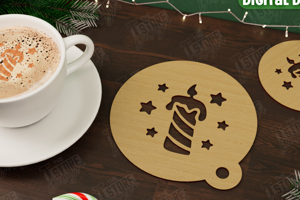 Intra απο ξύλο plywood 3mm-4mm πάχος Στένσιλ χριστουγεννιάτικου καφέ | Διακοπές |CNC Δίασταση 15x15 cm INTRAFABR-107555492