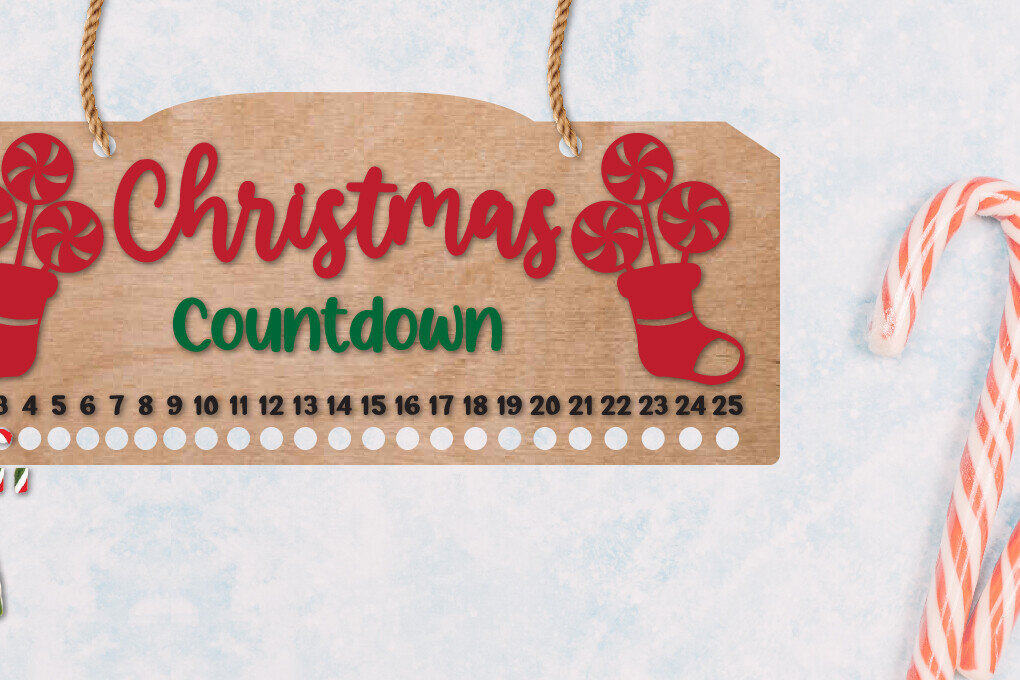 Intra απο ξύλο plywood 3mm-4mm πάχος Χριστουγεννιάτικη αντίστροφη μέτρηση | Candy Cane Δίασταση 15x15 cm INTRAFABR-108946331