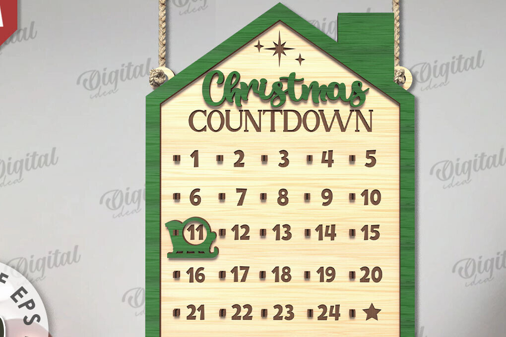 Intra απο ξύλο plywood 3mm-4mm πάχος Χριστουγεννιάτικη αντίστροφη μέτρηση σχέδιο κοπής με λέιζερ Δίασταση 15x15 cm INTRAFABR-109484168