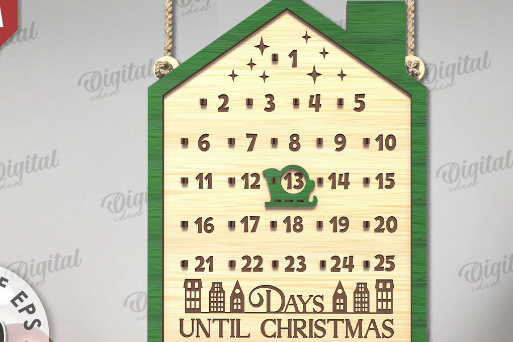 Intra απο ξύλο plywood 3mm-4mm πάχος Χριστουγεννιάτικη αντίστροφη μέτρηση σχέδιο κοπής με λέιζερ Δίασταση 15x15 cm INTRAFABR-109483912