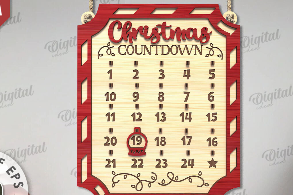 Intra απο ξύλο plywood 3mm-4mm πάχος Χριστουγεννιάτικη αντίστροφη μέτρηση σχέδιο κοπής με λέιζερ Δίασταση 15x15 cm INTRAFABR-109483945