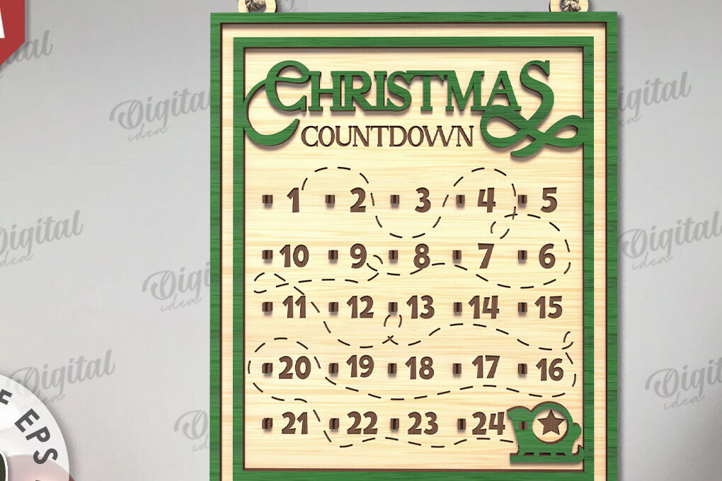 Intra απο ξύλο plywood 3mm-4mm πάχος Χριστουγεννιάτικη αντίστροφη μέτρηση σχέδιο κοπής με λέιζερ Δίασταση 15x15 cm INTRAFABR-109483976