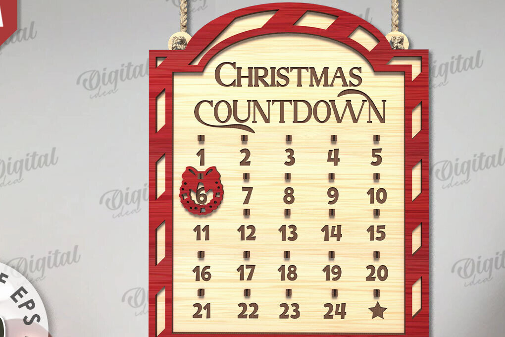 Intra απο ξύλο plywood 3mm-4mm πάχος Χριστουγεννιάτικη αντίστροφη μέτρηση σχέδιο κοπής με λέιζερ Δίασταση 15x15 cm INTRAFABR-109484005