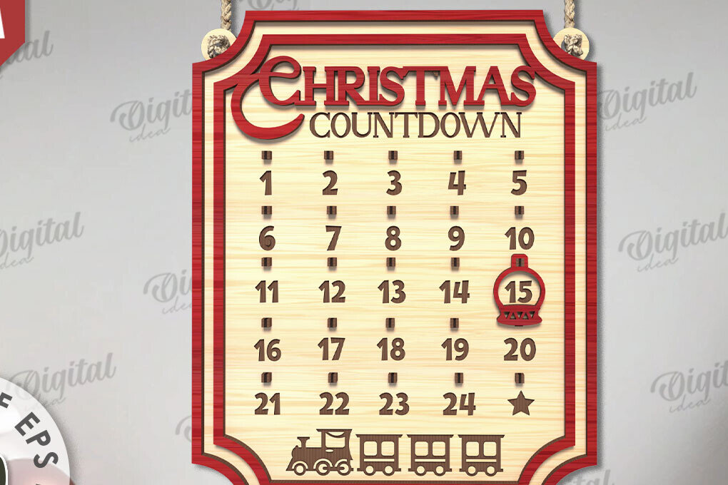 Intra απο ξύλο plywood 3mm-4mm πάχος Χριστουγεννιάτικη αντίστροφη μέτρηση σχέδιο κοπής με λέιζερ Δίασταση 15x15 cm INTRAFABR-109484079