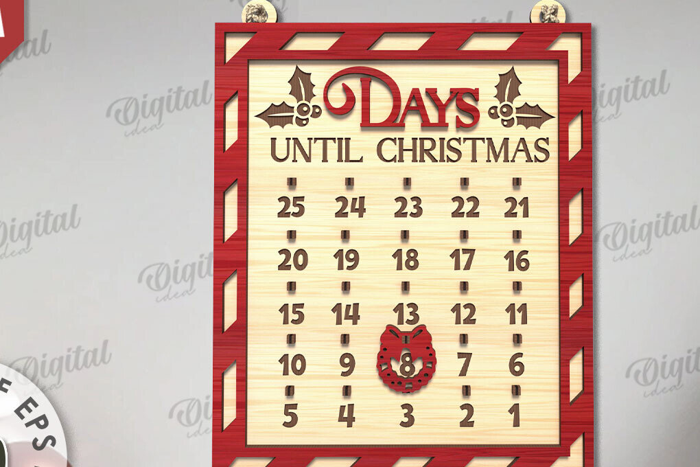 Intra απο ξύλο plywood 3mm-4mm πάχος Χριστουγεννιάτικη αντίστροφη μέτρηση σχέδιο κοπής με λέιζερ Δίασταση 15x15 cm INTRAFABR-109484147