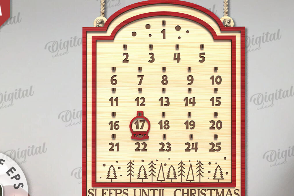 Intra απο ξύλο plywood 3mm-4mm πάχος Χριστουγεννιάτικη αντίστροφη μέτρηση σχέδιο κοπής με λέιζερ Δίασταση 15x15 cm INTRAFABR-109354732