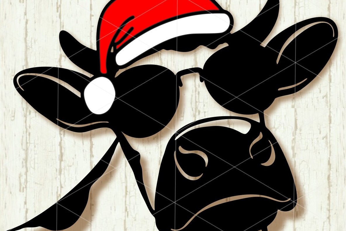 Intra απο ξύλο plywood 3mm-4mm πάχος Χριστουγεννιάτικη αγελάδα με γυαλιά ηλίου με καπέλο Santa Δίασταση 15x15 cm INTRAFABR-111137929