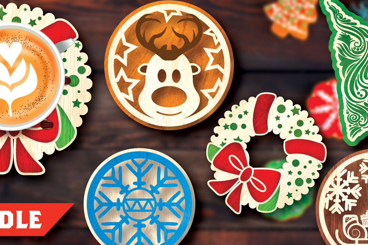 Intra απο ξύλο plywood 3mm-4mm πάχος Δέσμη κοπής με λέιζερ σουβέρ Χριστουγέννων Δίασταση 15x15 cm INTRAFABR-108042461