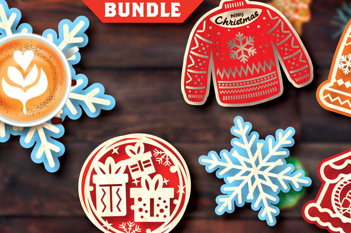 Intra απο ξύλο plywood 3mm-4mm πάχος Δέσμη κοπής με λέιζερ σουβέρ Χριστουγέννων Δίασταση 15x15 cm INTRAFABR-107978408