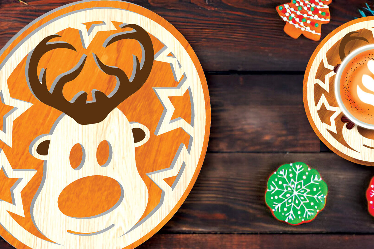 Intra απο ξύλο plywood 3mm-4mm πάχος Christmas Cup Coaster Cut  Δίασταση 15x15 cm INTRAFABR-108042423