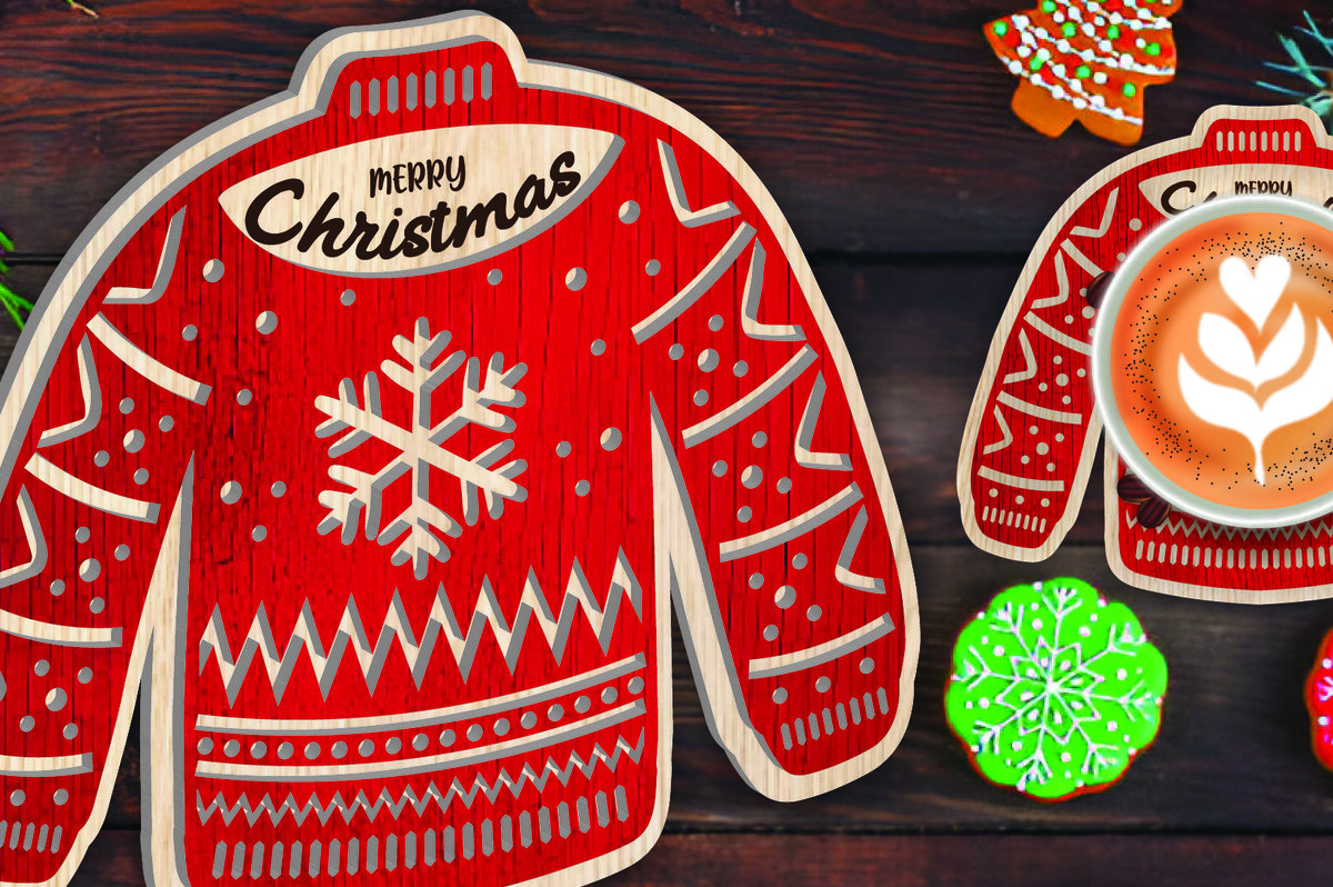 Intra απο ξύλο plywood 3mm-4mm πάχος Christmas Cup Coaster Cut  Δίασταση 15x15 cm INTRAFABR-107978186