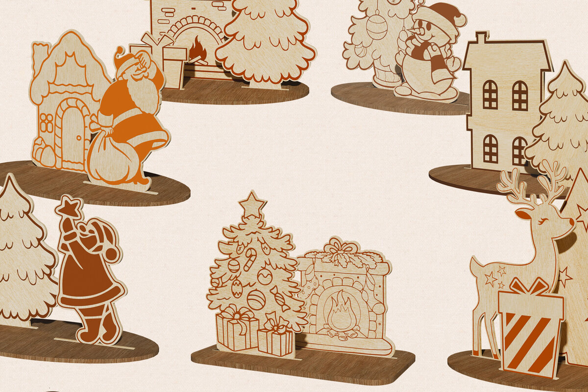 Intra απο ξύλο plywood 3mm-4mm πάχος Χριστουγεννιάτικες διακοσμητικές δέσμες με βάση Δίασταση 2x2 cm INTRAFABR-108343099