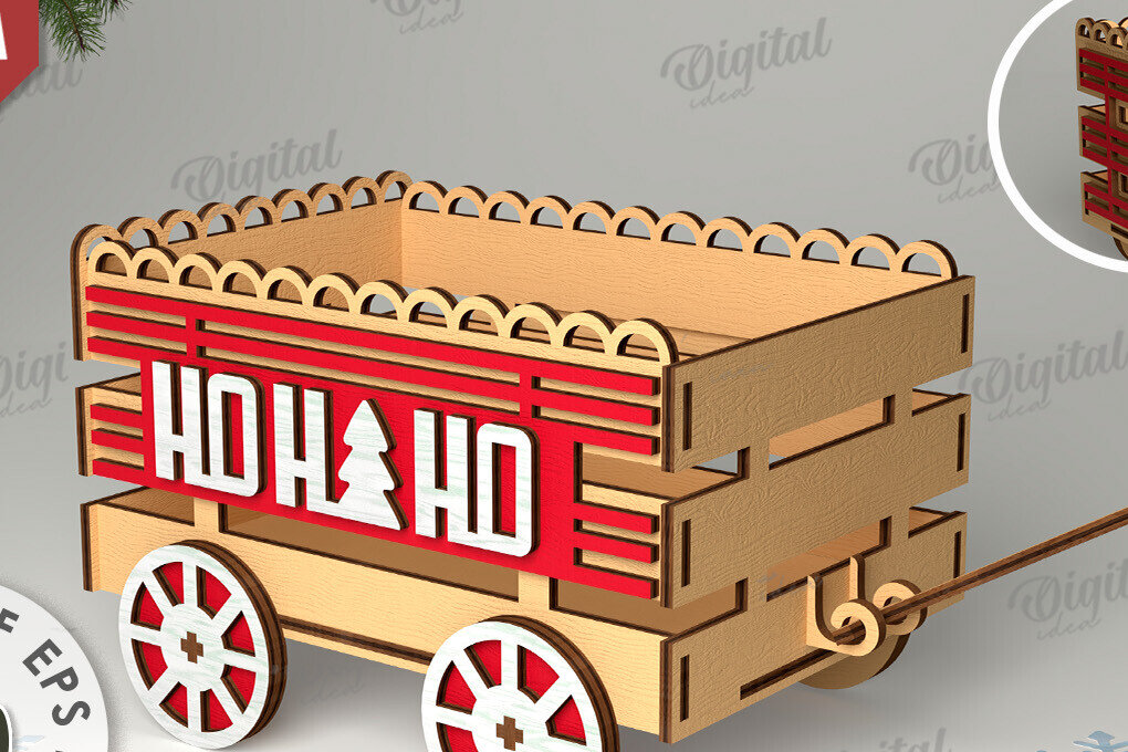 Intra απο ξύλο plywood 3mm-4mm πάχος Χριστουγεννιάτικο διακοσμητικό βαγόνι κοπής με λέιζερ Δίασταση 15x15 cm INTRAFABR-109769449