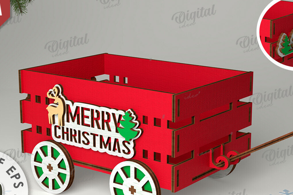 Intra απο ξύλο plywood 3mm-4mm πάχος Χριστουγεννιάτικο διακοσμητικό βαγόνι κοπής με λέιζερ Δίασταση 15x15 cm INTRAFABR-109769503