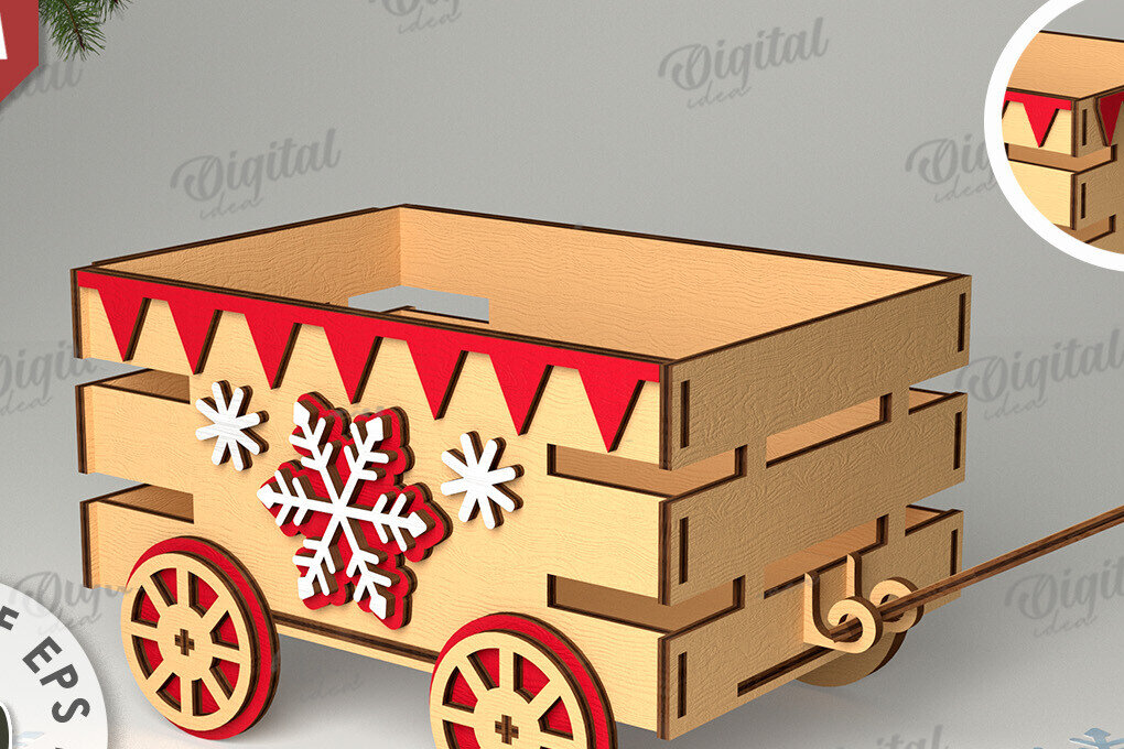 Intra απο ξύλο plywood 3mm-4mm πάχος Χριστουγεννιάτικο διακοσμητικό βαγόνι κοπής με λέιζερ Δίασταση 15x15 cm INTRAFABR-109769554