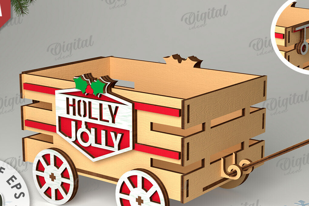 Intra απο ξύλο plywood 3mm-4mm πάχος Χριστουγεννιάτικο διακοσμητικό βαγόνι κοπής με λέιζερ Δίασταση 15x15 cm INTRAFABR-109769370