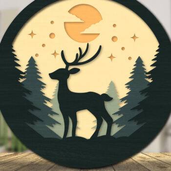 Intra απο ξύλο plywood 3mm-4mm πάχος Χριστουγεννιάτικο Ελάφι 3D στρογγυλό cu Δίασταση 30x20 cm INTRAFABR-111162220 - Image 1