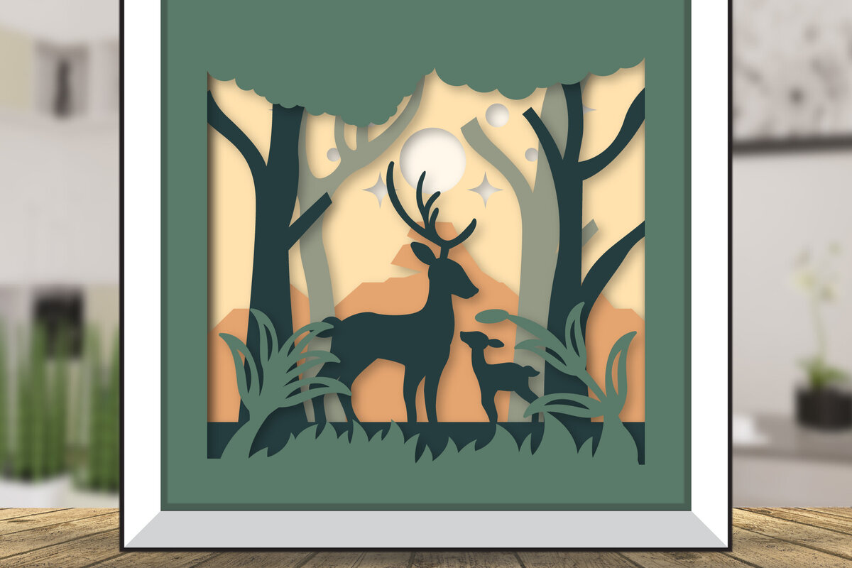 Intra απο ξύλο plywood 3mm-4mm πάχος Christmas Deer 3D Shadowbox Layered Δίασταση 15x15 cm INTRAFABR-111081714 - Image 1