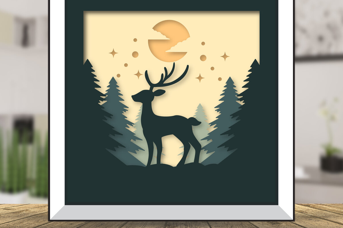 Intra απο ξύλο plywood 3mm-4mm πάχος Christmas Deer 3D Shadowbox Layered Δίασταση 15x15 cm INTRAFABR-111081779