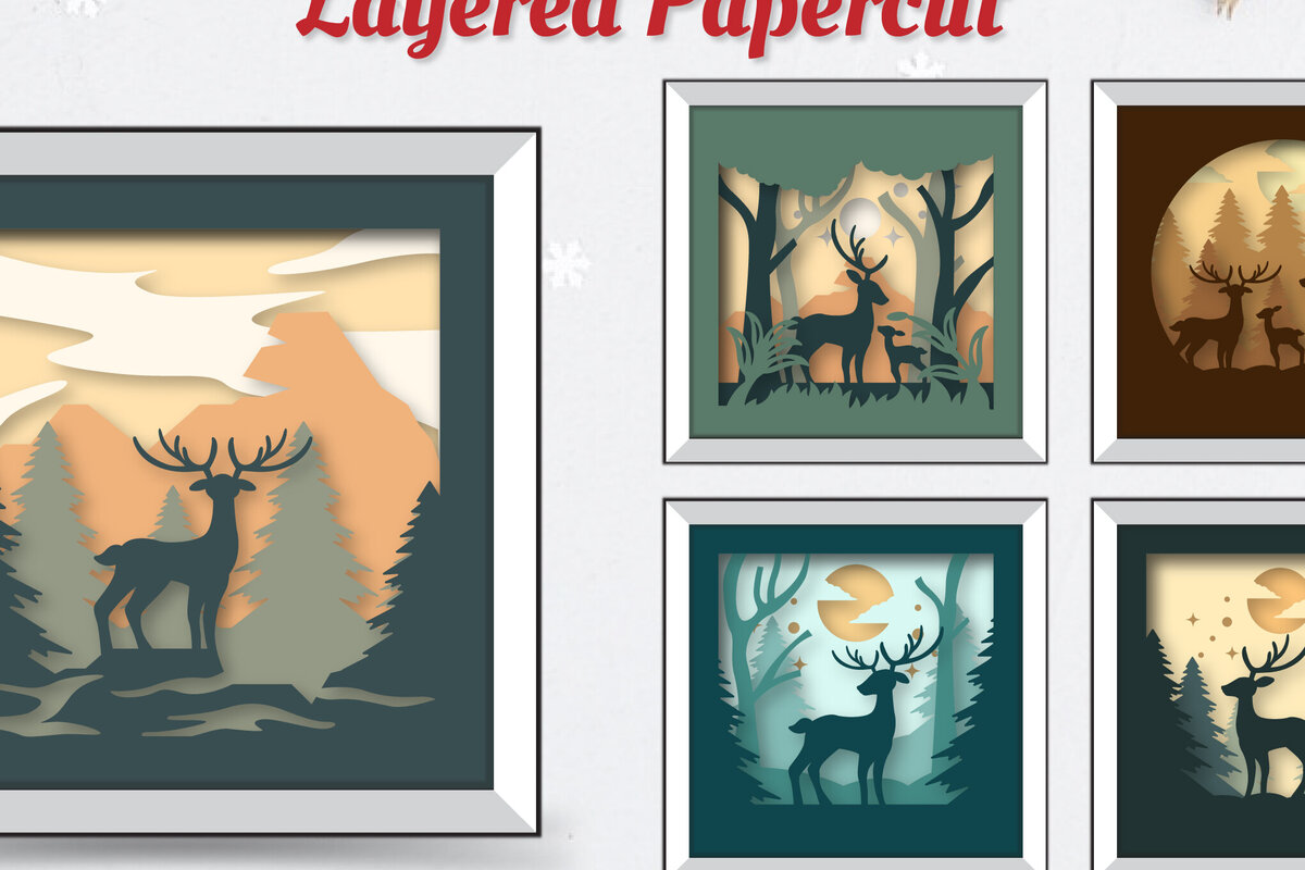 Intra απο ξύλο plywood 3mm-4mm πάχος Christmas Deer 3D Shadowbox Layered Δίασταση 15x15 cm INTRAFABR-111081855