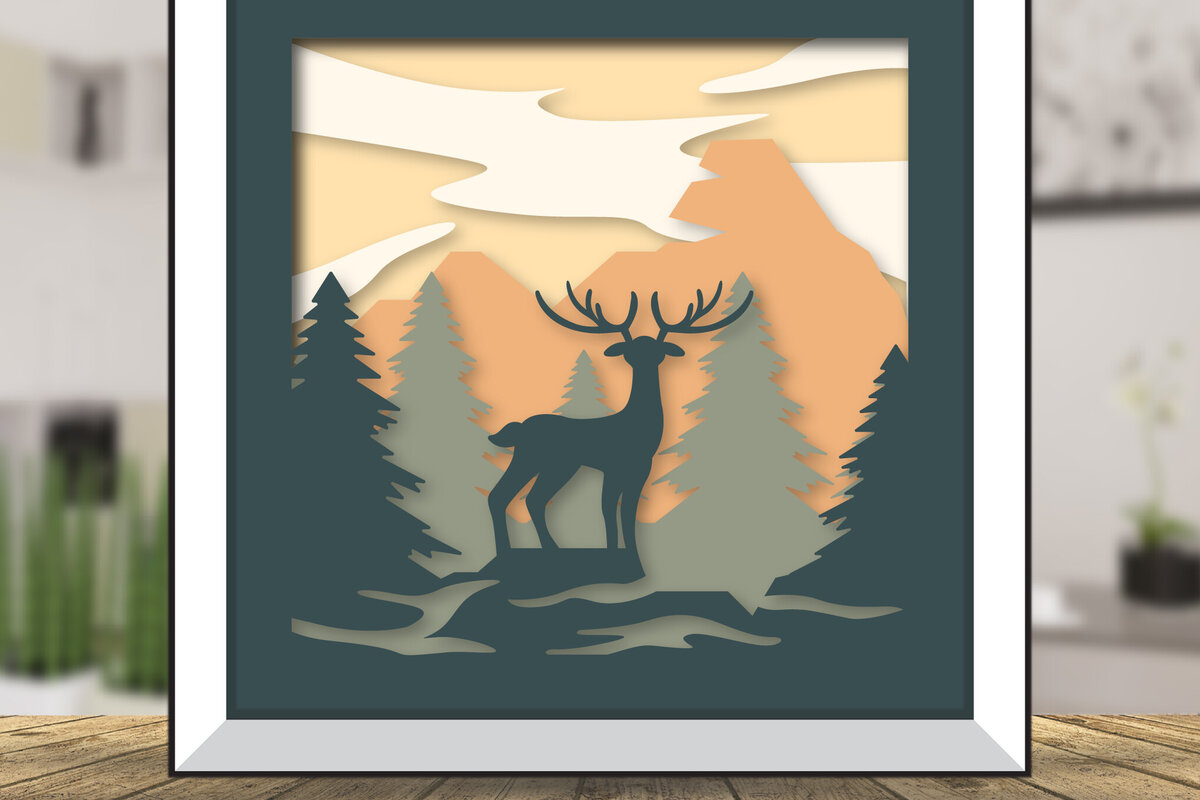 Intra απο ξύλο plywood 3mm-4mm πάχος Christmas Deer 3D Shadowbox Layered Δίασταση 15x15 cm INTRAFABR-111082043