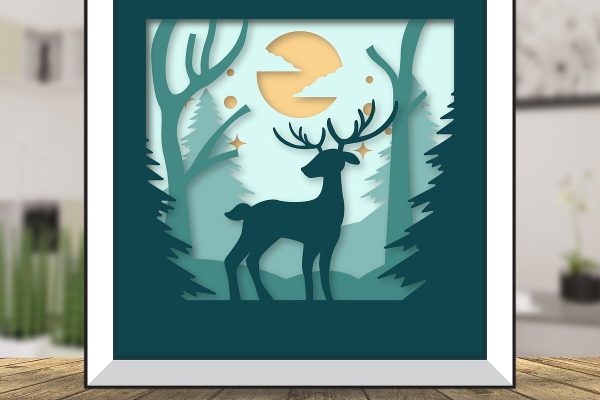 Intra απο ξύλο plywood 3mm-4mm πάχος Christmas Deer 3D Shadowbox Layered Δίασταση 15x15 cm INTRAFABR-111081713