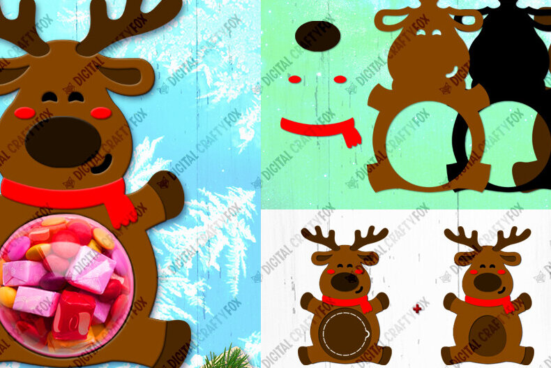 Intra απο ξύλο plywood 3mm-4mm πάχος Χριστουγεννιάτικο Deer Candy Dome, τρισδιάστατο στολίδι Δίασταση 14x14 cm INTRAFABR-79991500