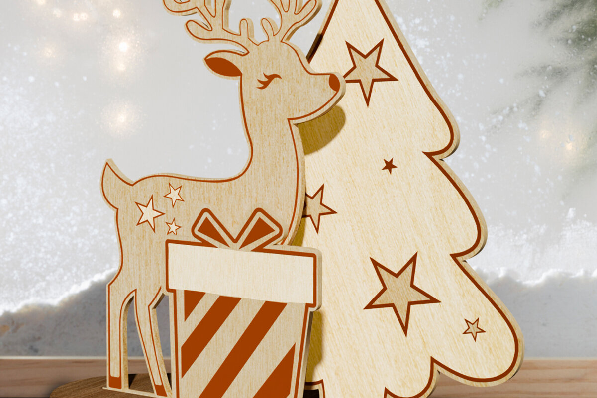 Intra απο ξύλο plywood 3mm-4mm πάχος Πρότυπο διακοσμητικό περίπτερο Χριστουγέννων ελαφιών Δίασταση 2x2 cm INTRAFABR-108252502
