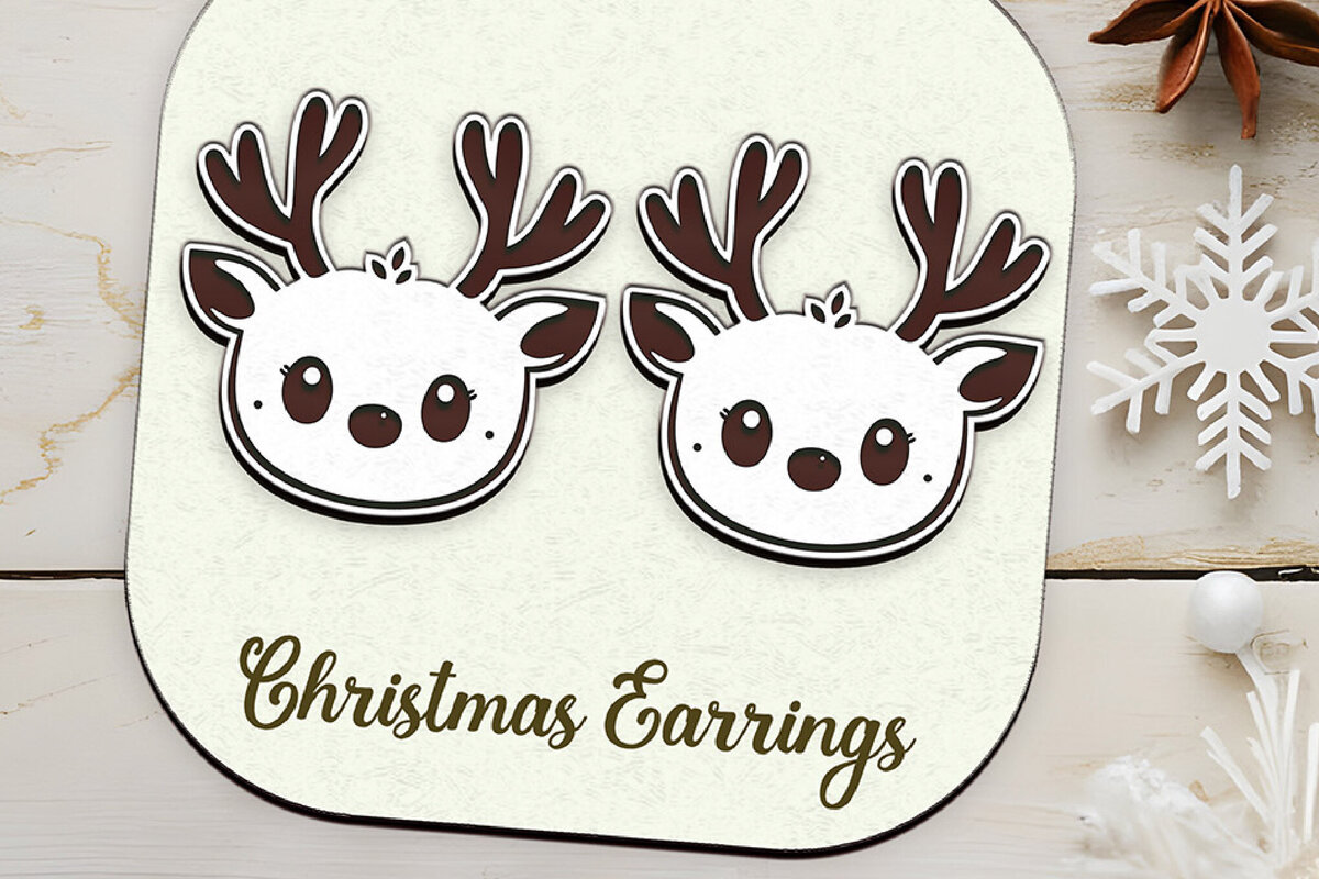 Intra απο ξύλο plywood 3mm-4mm πάχος Χριστουγεννιάτικα σκουλαρίκια κομμένα με λέιζερ κεφάλι ελαφιού. Δίασταση 4x4 cm INTRAFABR-110147602