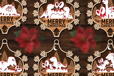 Intra απο ξύλο plywood 3mm-4mm πάχος με Χριστουγεννιάτικα στολίδια δεινοσαύρων Δίασταση 8x8 cm INTRAFABR-80602886