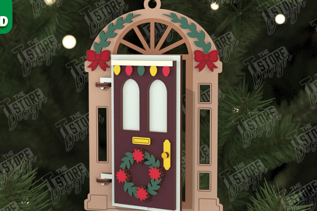 Intra απο ξύλο plywood 3mm-4mm πάχος Χριστουγεννιάτικη Πόρτα | Διακοπές | Πρωτοχρονιά |CNC Δίασταση 15x15 cm INTRAFABR-106189814