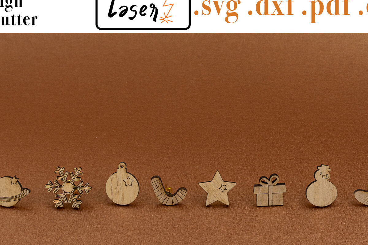 Intra απο ξύλο plywood 3mm-4mm πάχος Χριστουγεννιάτικων Σκουλαρίκια για κόφτη λέιζερ Δίασταση 3x3 cm INTRAFABR-53886273