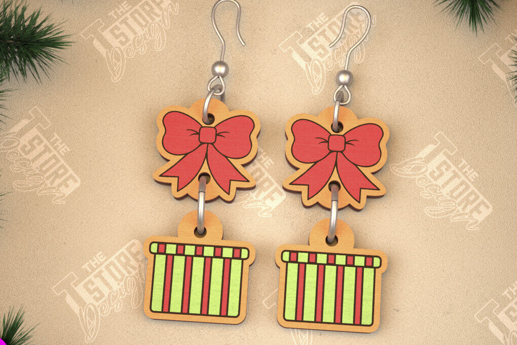 Intra απο ξύλο plywood 3mm-4mm πάχος Χριστουγεννιάτικα Σκουλαρίκια | Σχεδιασμός κοσμημάτων |CNC Δίασταση 3x3 cm INTRAFABR-105341006