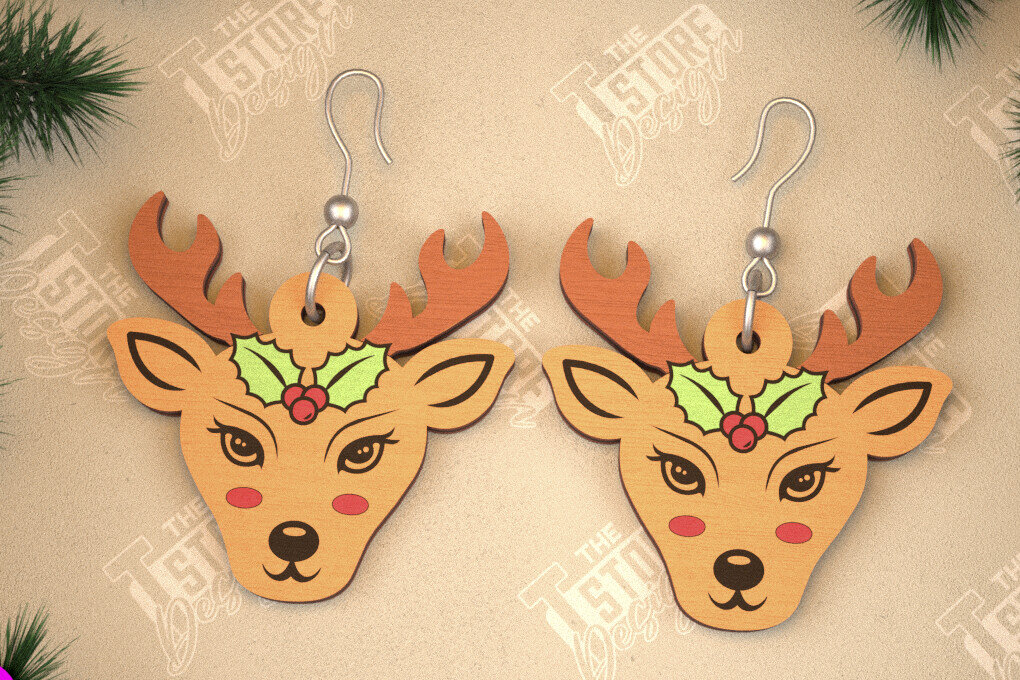 Intra απο ξύλο plywood 3mm-4mm πάχος Χριστουγεννιάτικα Σκουλαρίκια | Σχεδιασμός κοσμημάτων |CNC Δίασταση 3x3 cm INTRAFABR-105341008