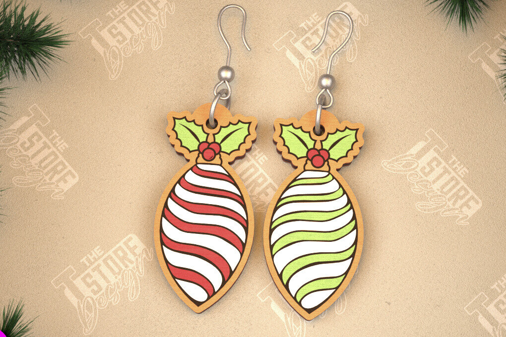 Intra απο ξύλο plywood 3mm-4mm πάχος Χριστουγεννιάτικα Σκουλαρίκια | Σχεδιασμός κοσμημάτων |CNC Δίασταση 3x3 cm INTRAFABR-105341014