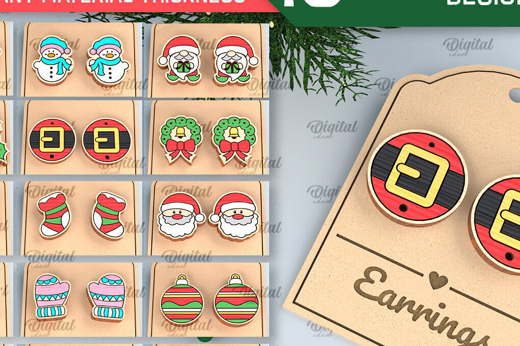 Intra απο ξύλο plywood 3mm-4mm πάχος Χριστουγεννιάτικα σκουλαρίκια Δίασταση 3x3 cm INTRAFABR-99873547