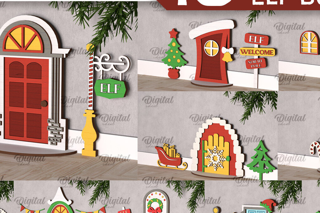 Intra απο ξύλο plywood 3mm-4mm πάχος Δέσμη κοπής με λέιζερ Χριστουγεννιάτικες πόρτες ξωτικών Δίασταση 15x15 cm INTRAFABR-104365304